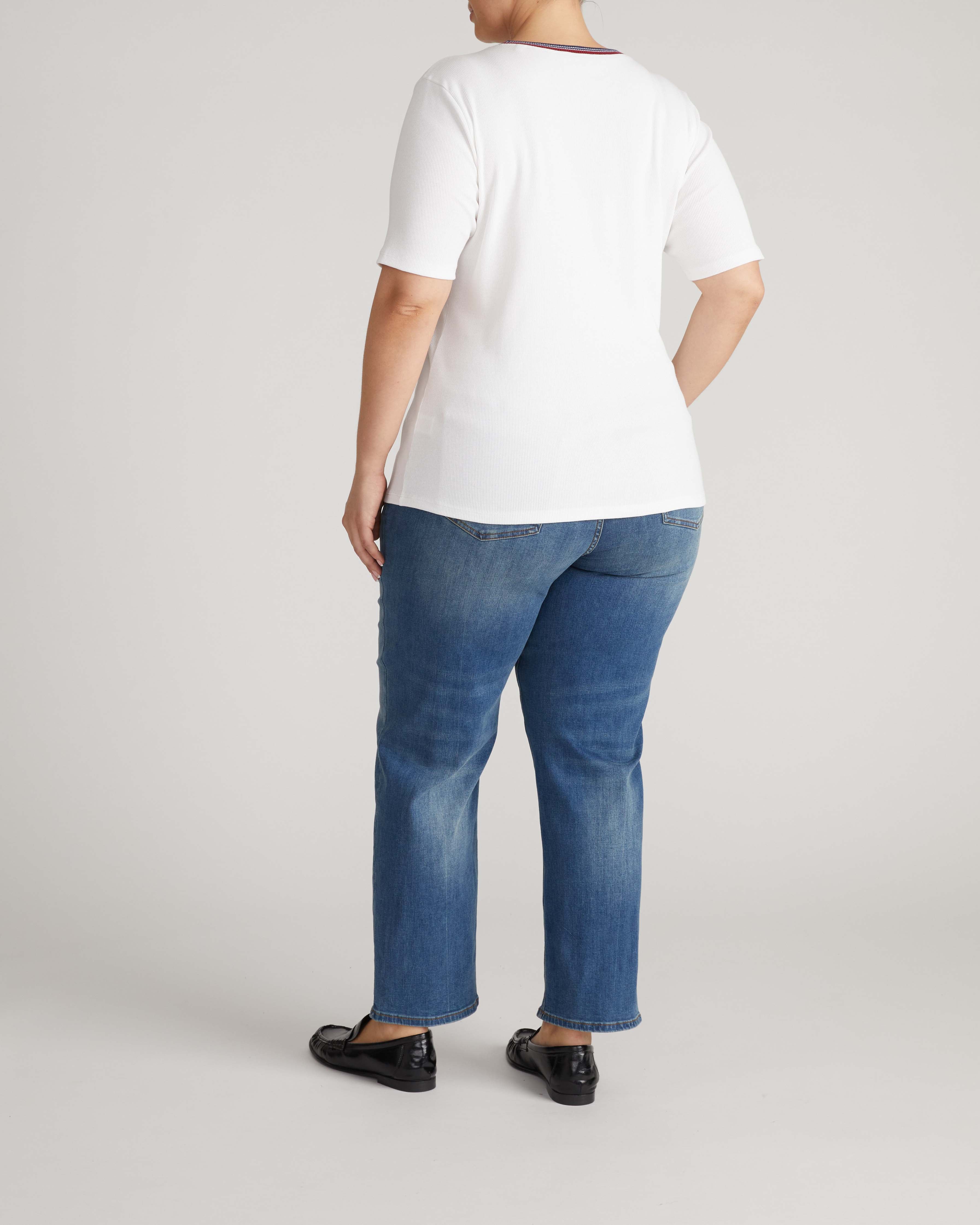 Classic Ribbed Tee - White/Striped Trim