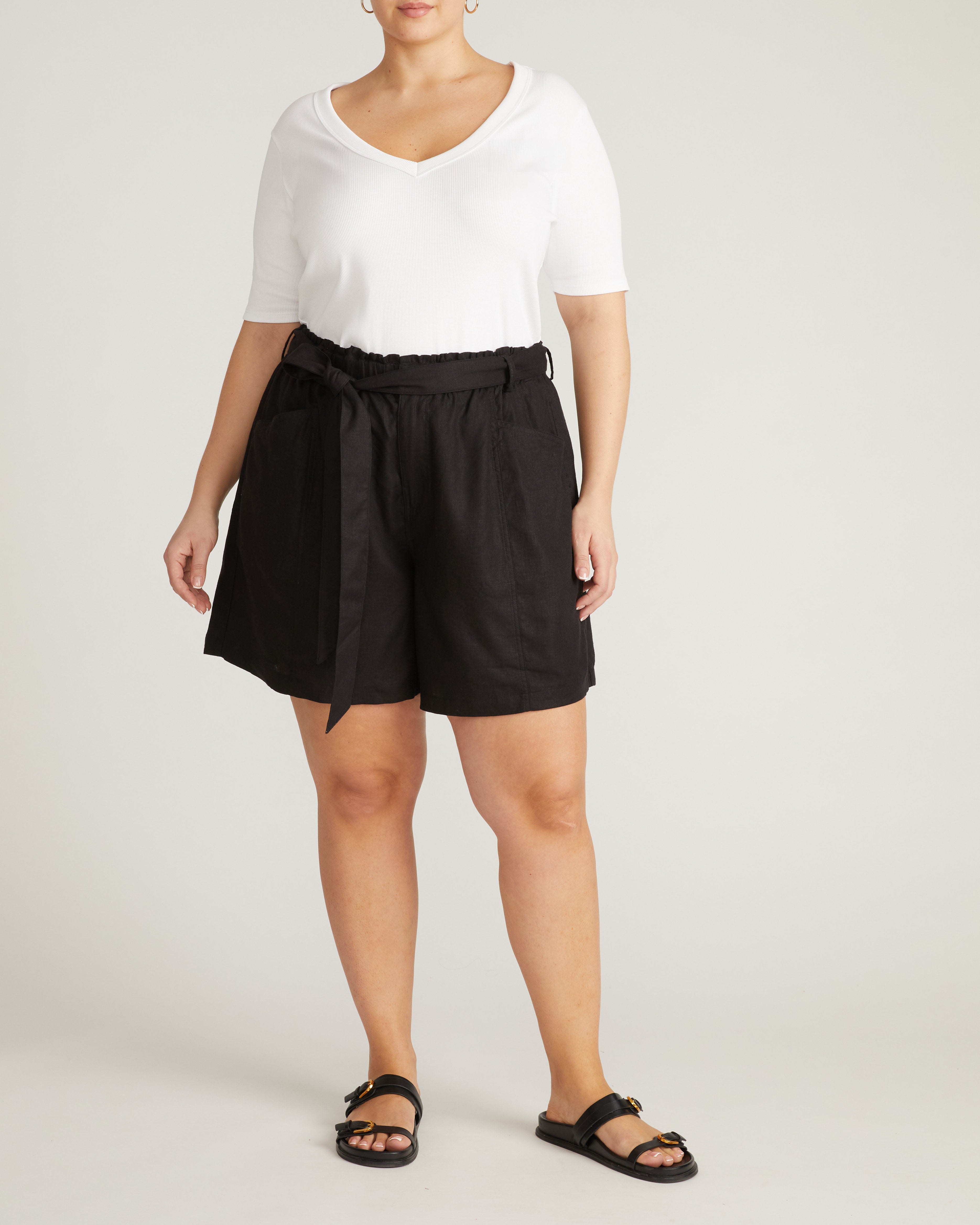 Classic V-Neck Ribbed Tee - White