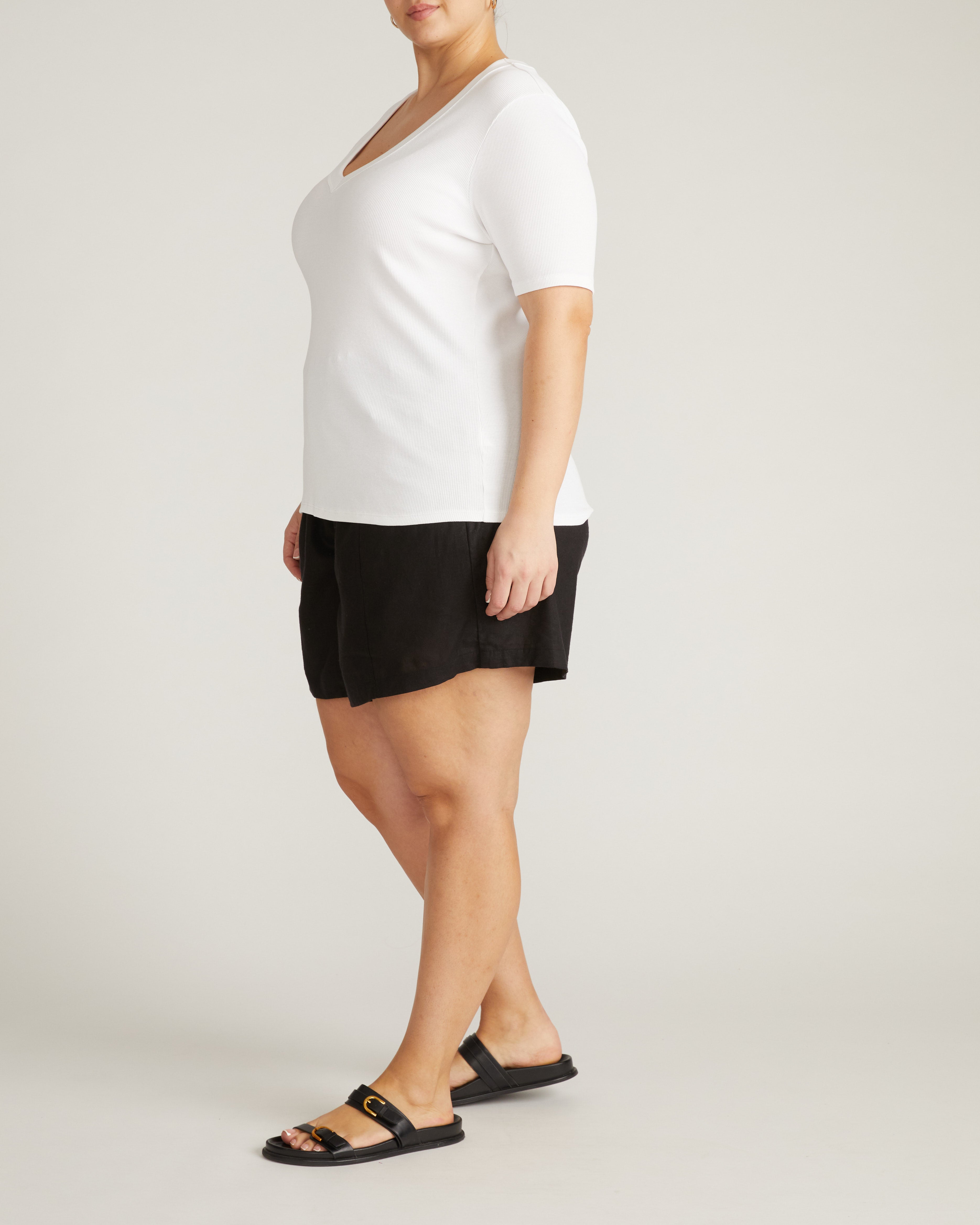Classic V-Neck Ribbed Tee - White