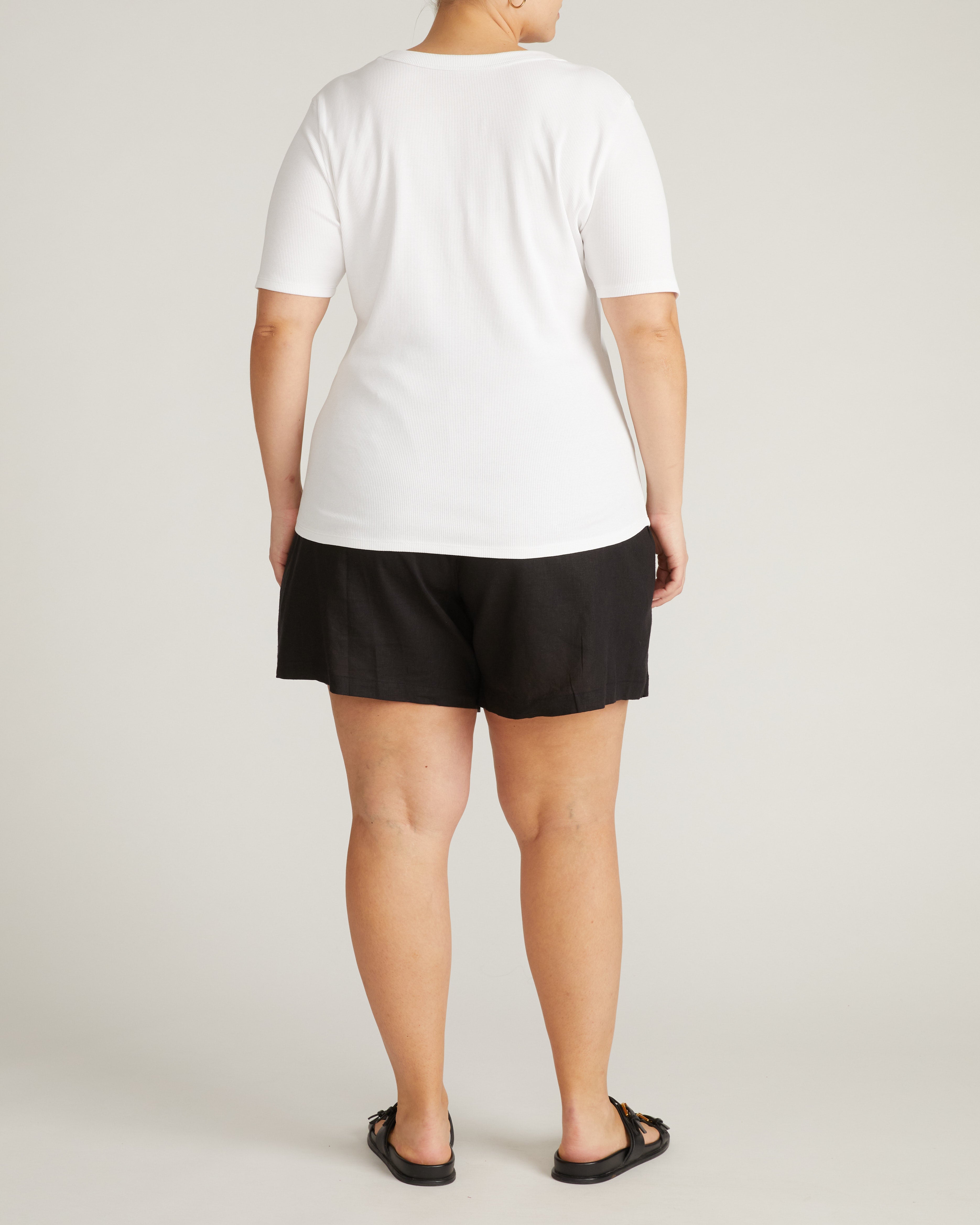 Classic V-Neck Ribbed Tee - White