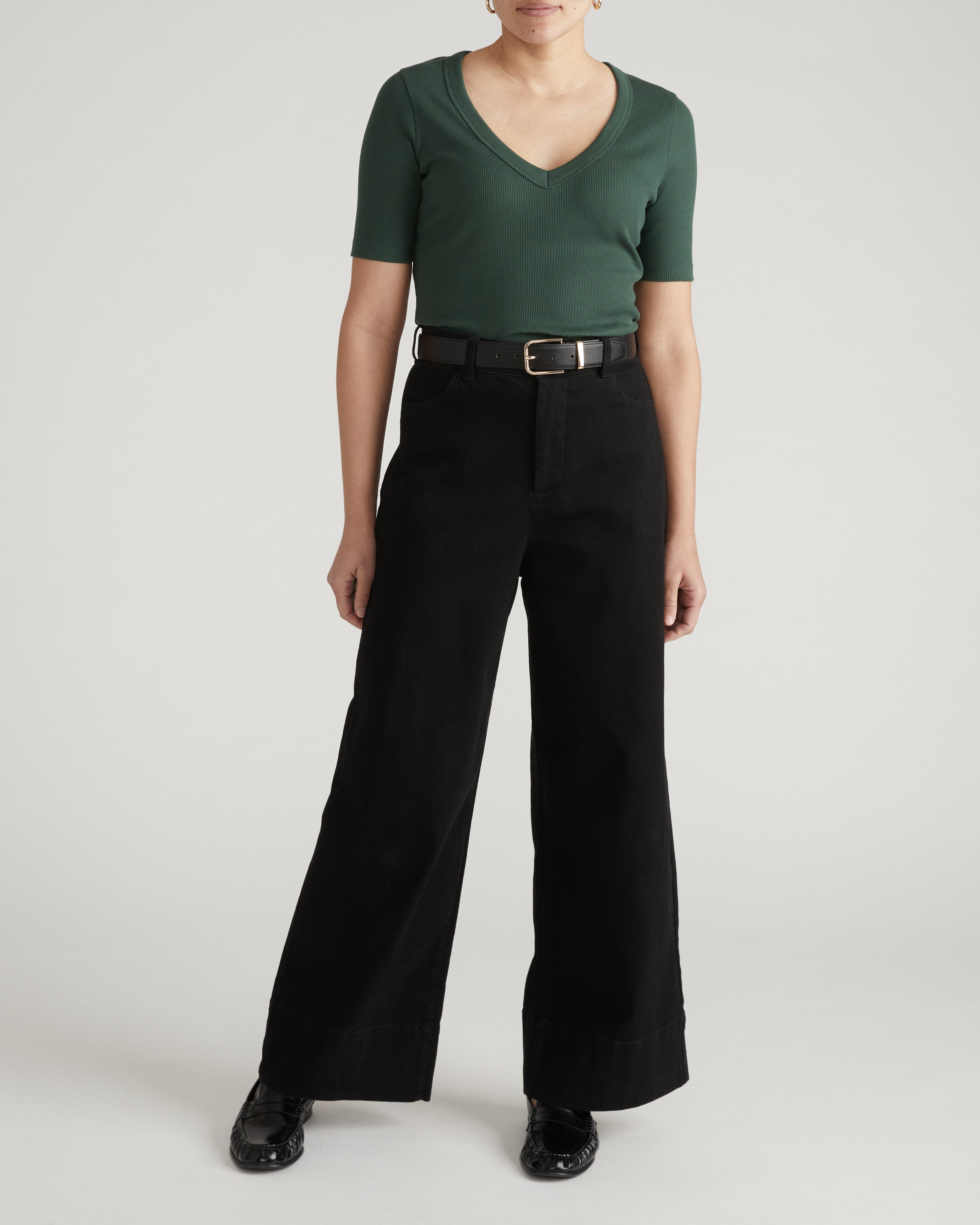 Classic V-Neck Ribbed Tee - Conifer