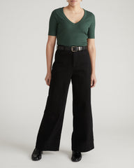 Classic V-Neck Ribbed Tee - Conifer