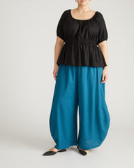 Andrea Peplum Linen Blend Top - Black