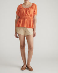 Andrea Peplum Linen Blend Top - Italian Orange