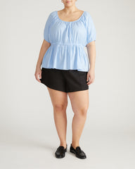 Andrea Peplum Linen Blend Top - Cielo Blue