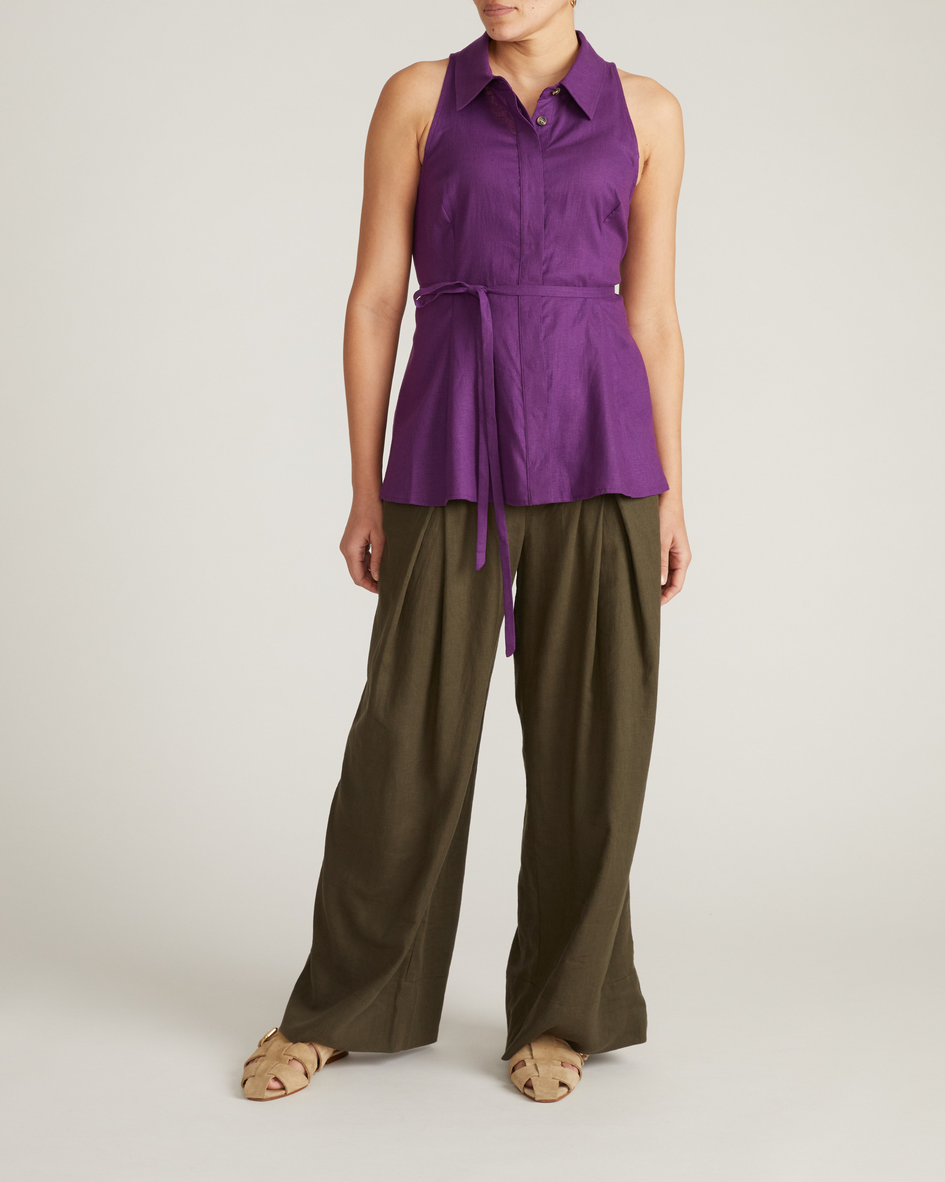 Adelaide Sleeveless Linen Blend Shirt - Dreamy Purple