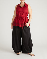 Adelaide Embroidered Sleeveless Linen Blend Shirt - Vibrant Red