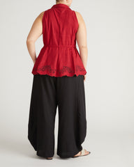 Adelaide Embroidered Sleeveless Linen Blend Shirt - Vibrant Red