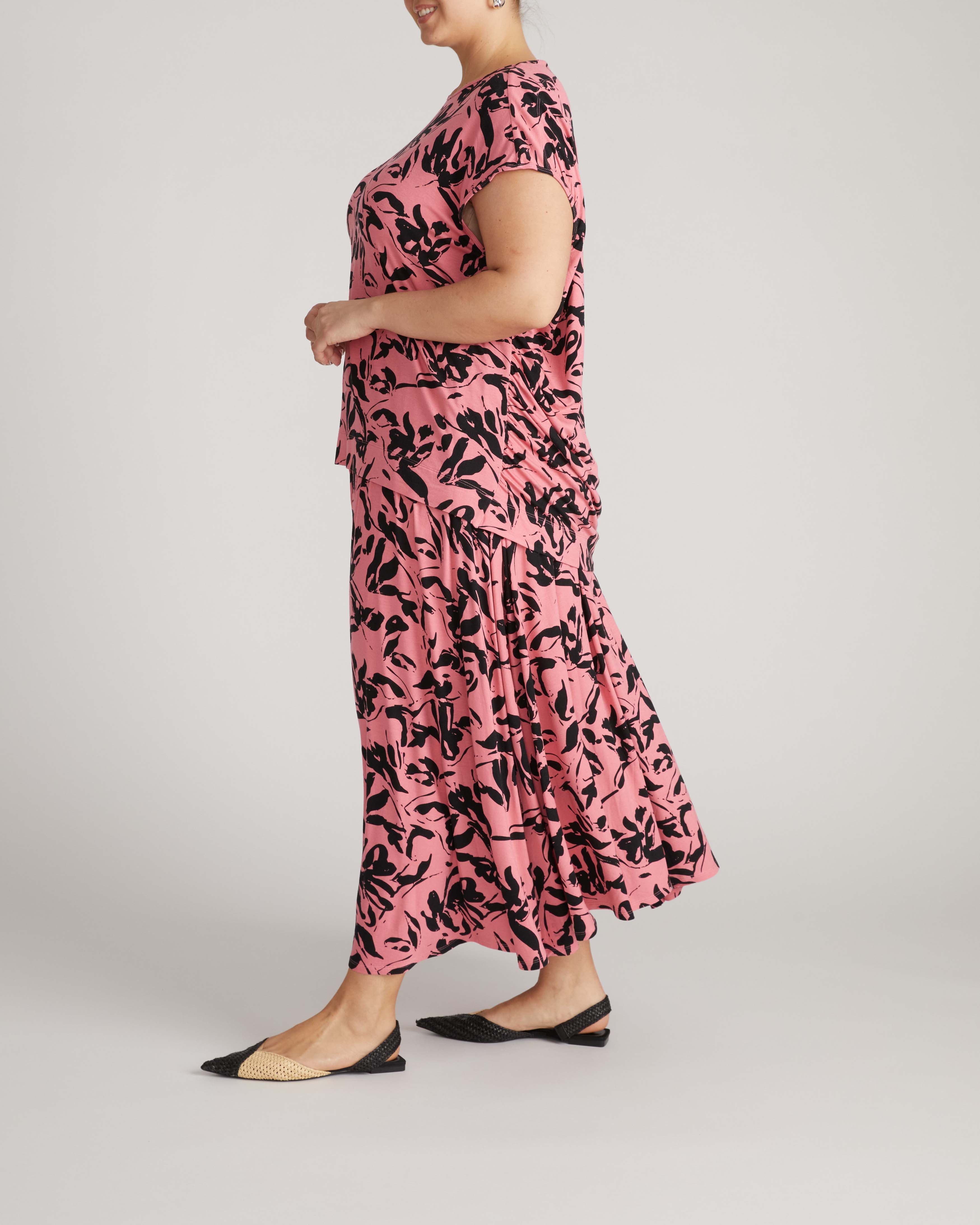 Alida Draped Liquid Jersey Top - Pink Sgraffito Print