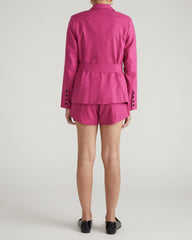 Belted Double Breasted Linen Blend Blazer - Hyper Pink