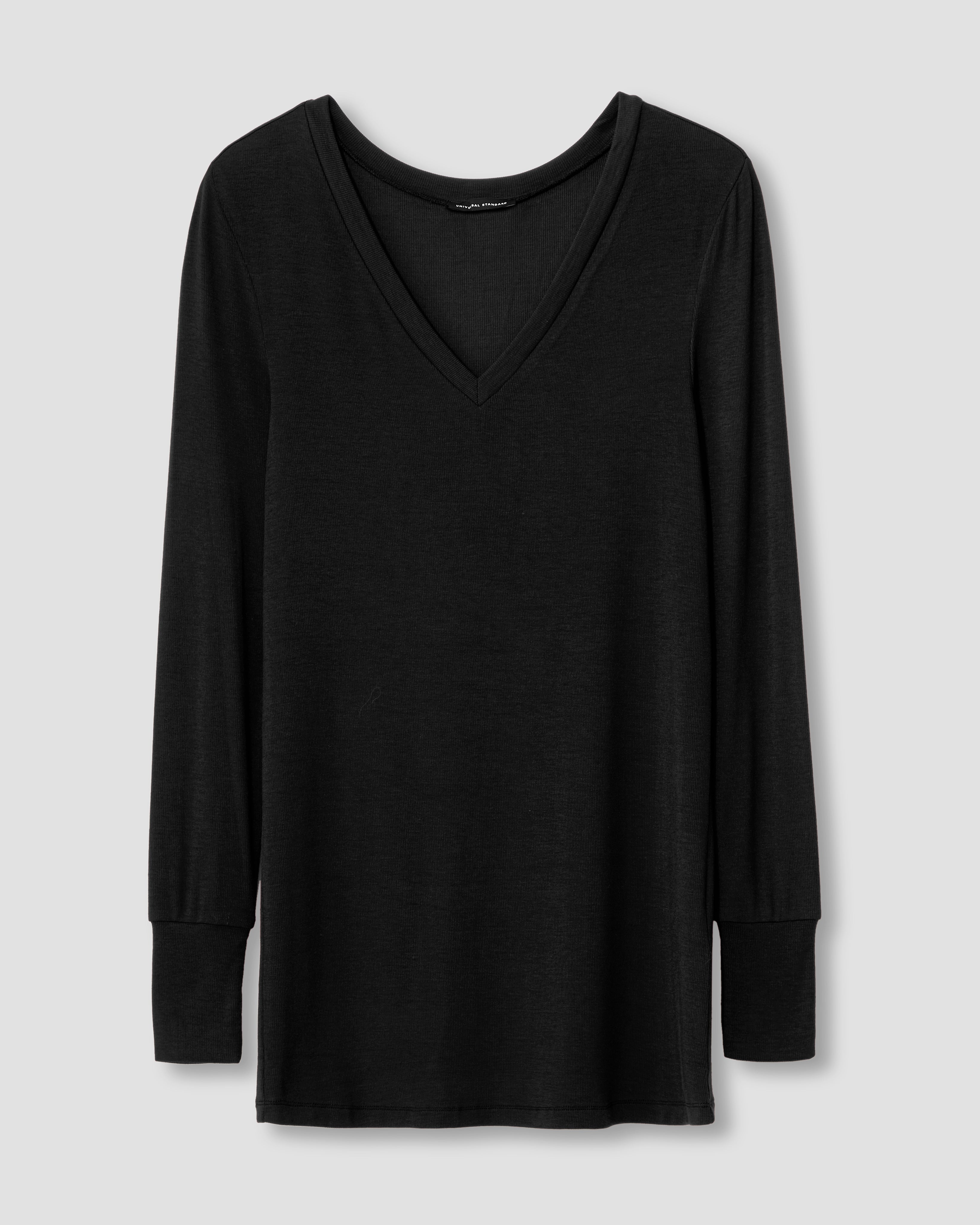 Cloud Rib Long Sleeve V-Neck Tee - Black