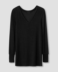 Cloud Rib Long Sleeve V-Neck Tee - Black